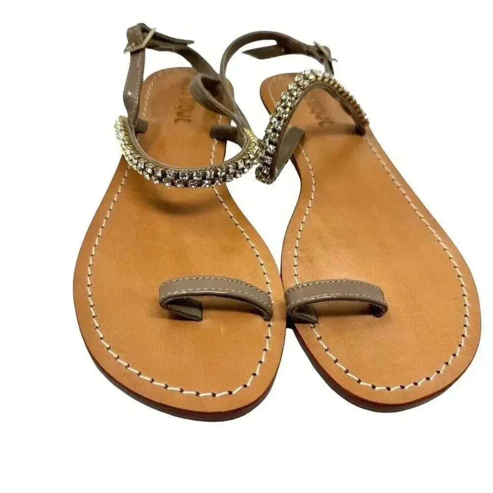 Mystique Rhinestone Toe Loop Sandals Size 10 mocha and gold toe ring thongs New
